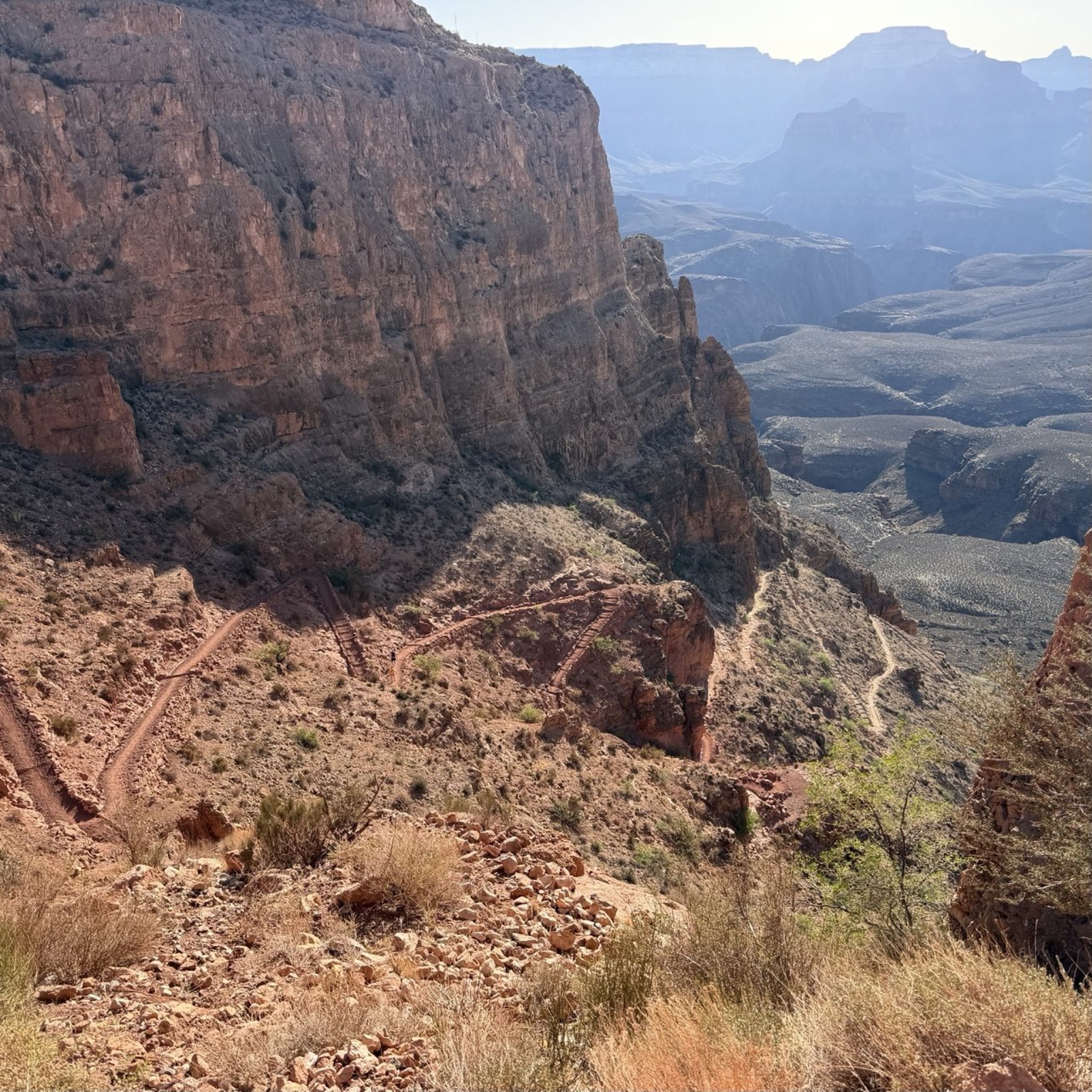 Steep switchbacks descending into the Grand Canyon on the South Kaibab Trail