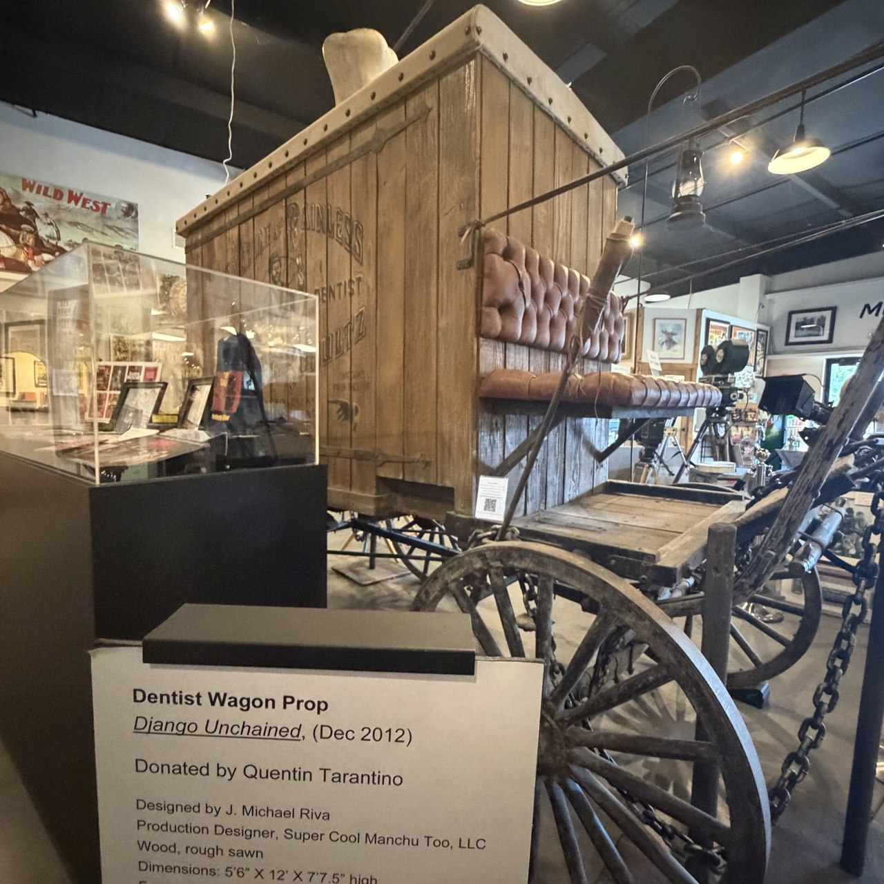 The wooden dentist wagon prop from Django Unchained on display in the Museum of Western Film History in Lone Pine, California